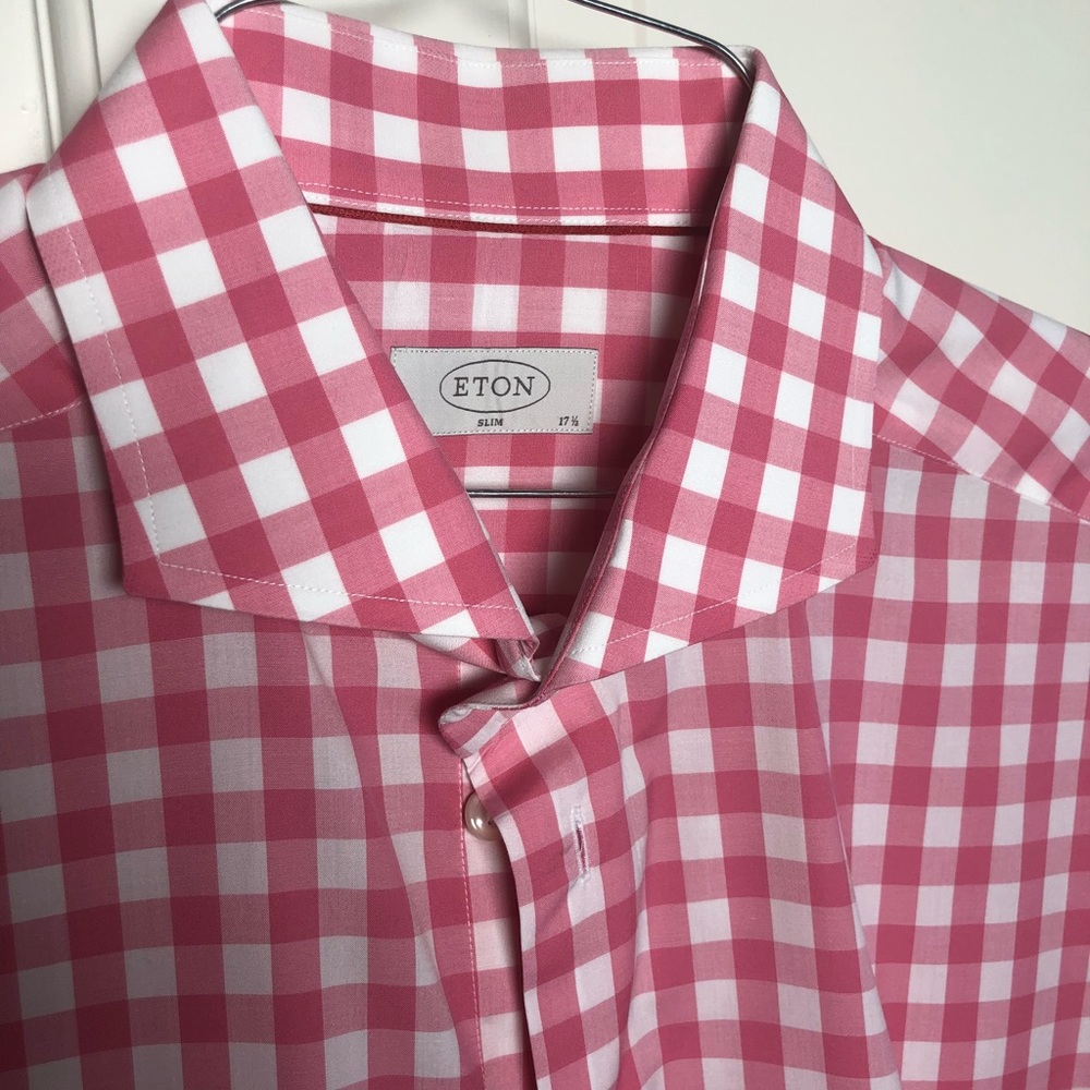 Eton 44 Slim Pink Gingham Dress Shirt
